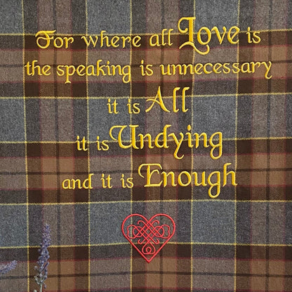 For where all love is... Outlander Quote Inspired Embroidered Flannel Envelope Pillowcase - Tampa Home & Garden Store