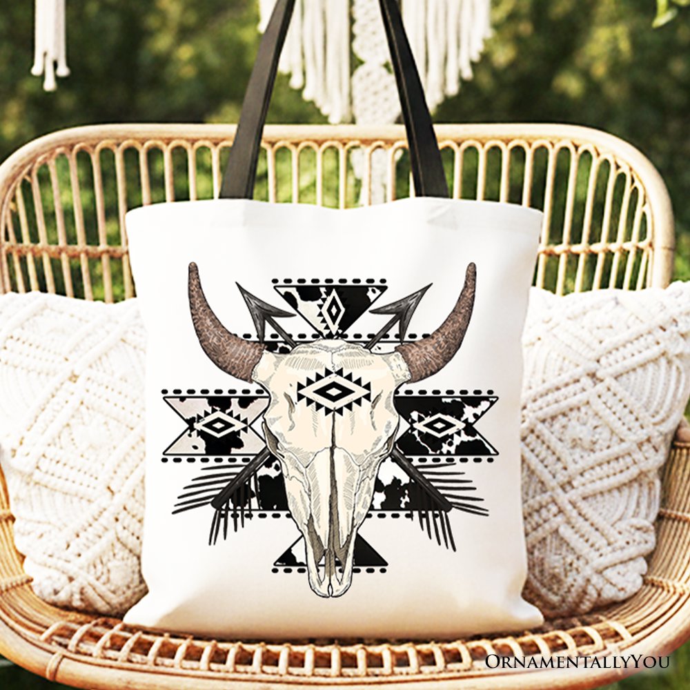 Western Aztec Tribal Bull Skull and Tote Bag