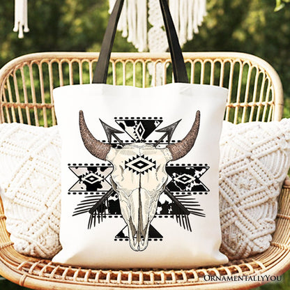 Western Aztec Tribal Bull Skull and Tote Bag