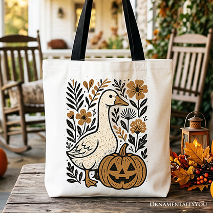 Boho Goose and Pumpkin Halloween Tote Bag
