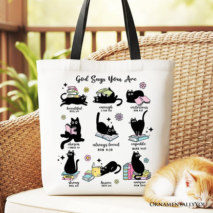 Christian God Says I Am Book Cat Tote Bag