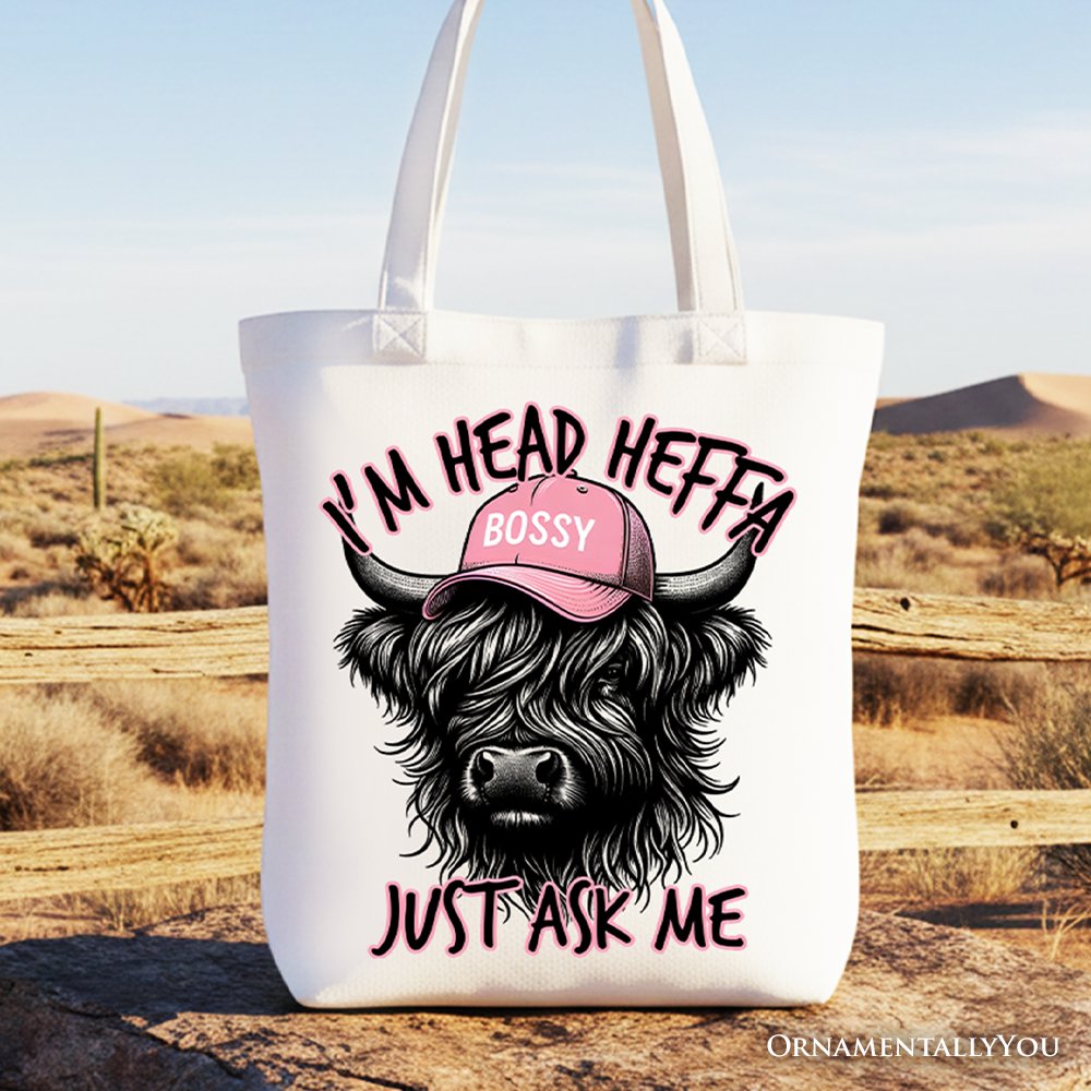 Bossy Highland Cow Canvas Tote Bag For Fun and Gifts