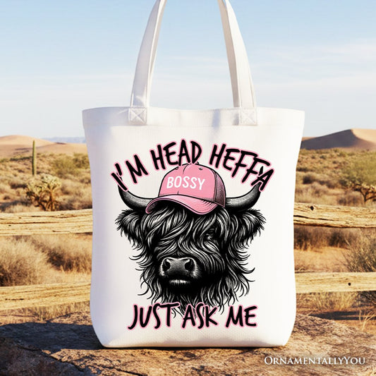 Bossy Highland Cow Canvas Tote Bag For Fun and Gifts