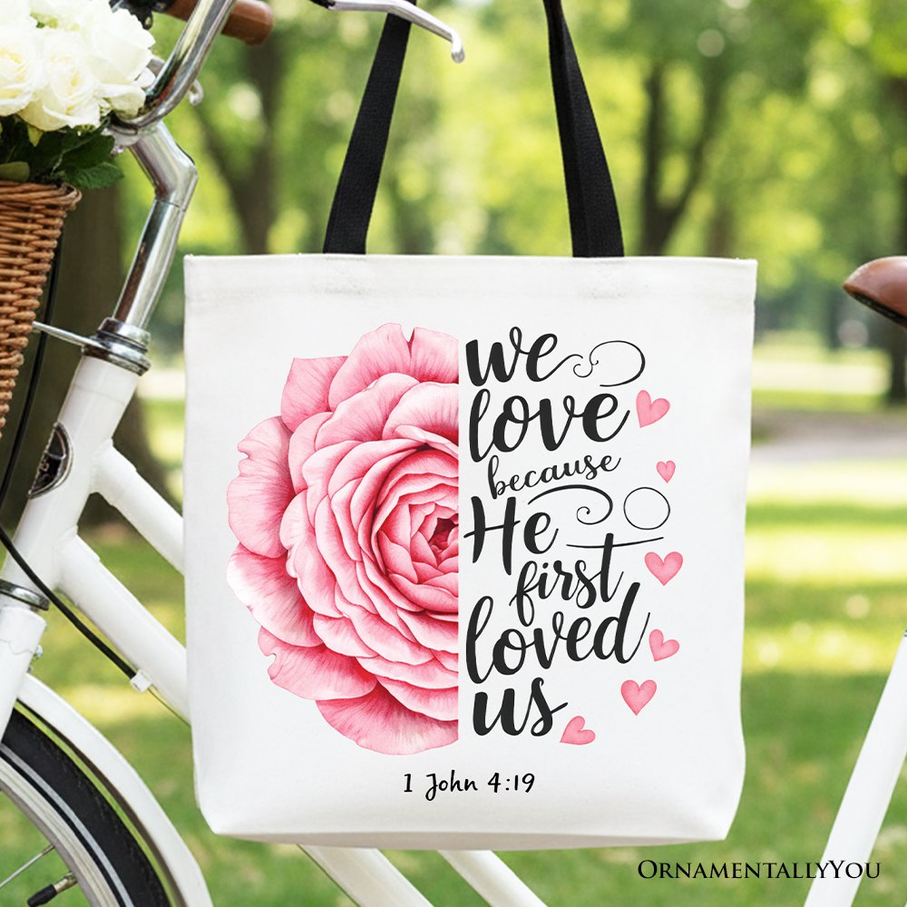 Floral Rose and Christian Canvas Verse Tote Bag