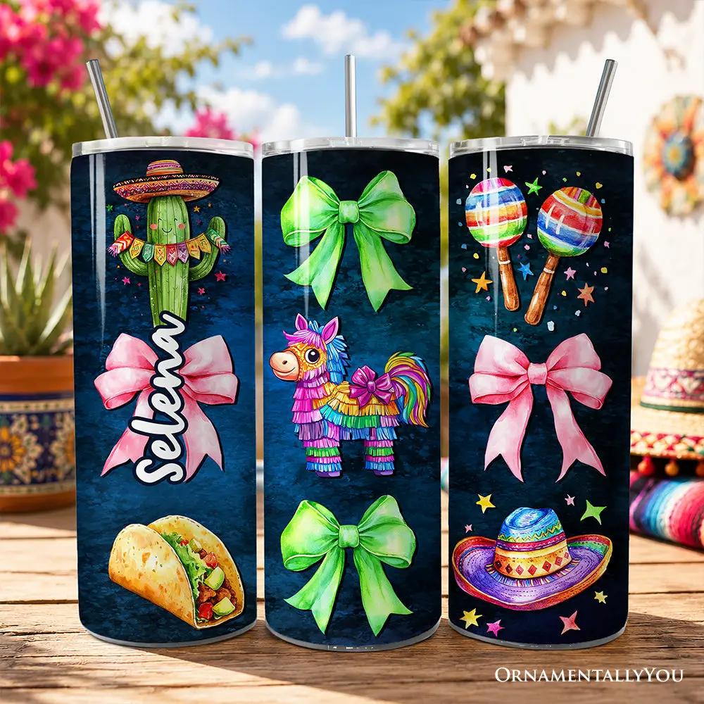 Cinco De Mayo Coquette Bow Tumbler Set of 3 with lids and straw motifs OrnamentallyYou on Tampa Home & Garden Store