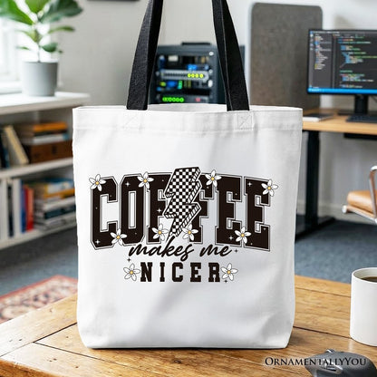 Coffee Makes Me Nicer Retro Tote Bag and Chic