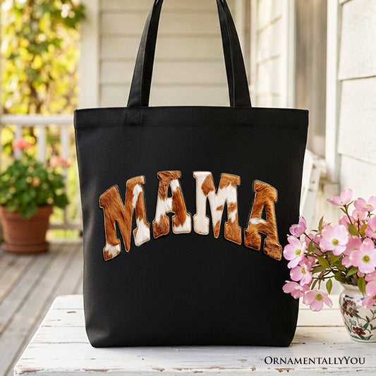 Cow Print Mama Western Tote Bag and Mom Gift