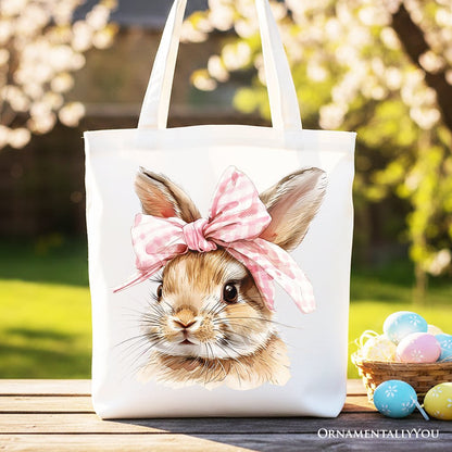 Cute Easter Bunny Pink Bow Tote Bag And Canvas