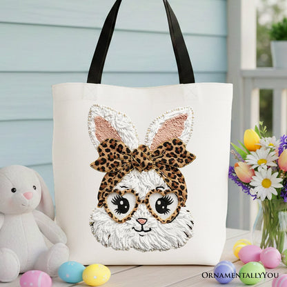 Canvas Easter Bunny Leopard Tote Bag and Bow
