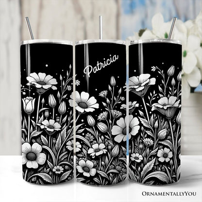 Elegant Wildflower Meadow 20oz Personalized Tumbler With Lid and Stainless Steel Straw, Minimalist Floral Gift Cup