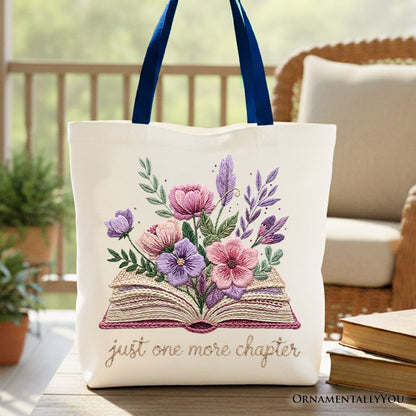 Floral Book Print Faux Crochet Tote for a Reader