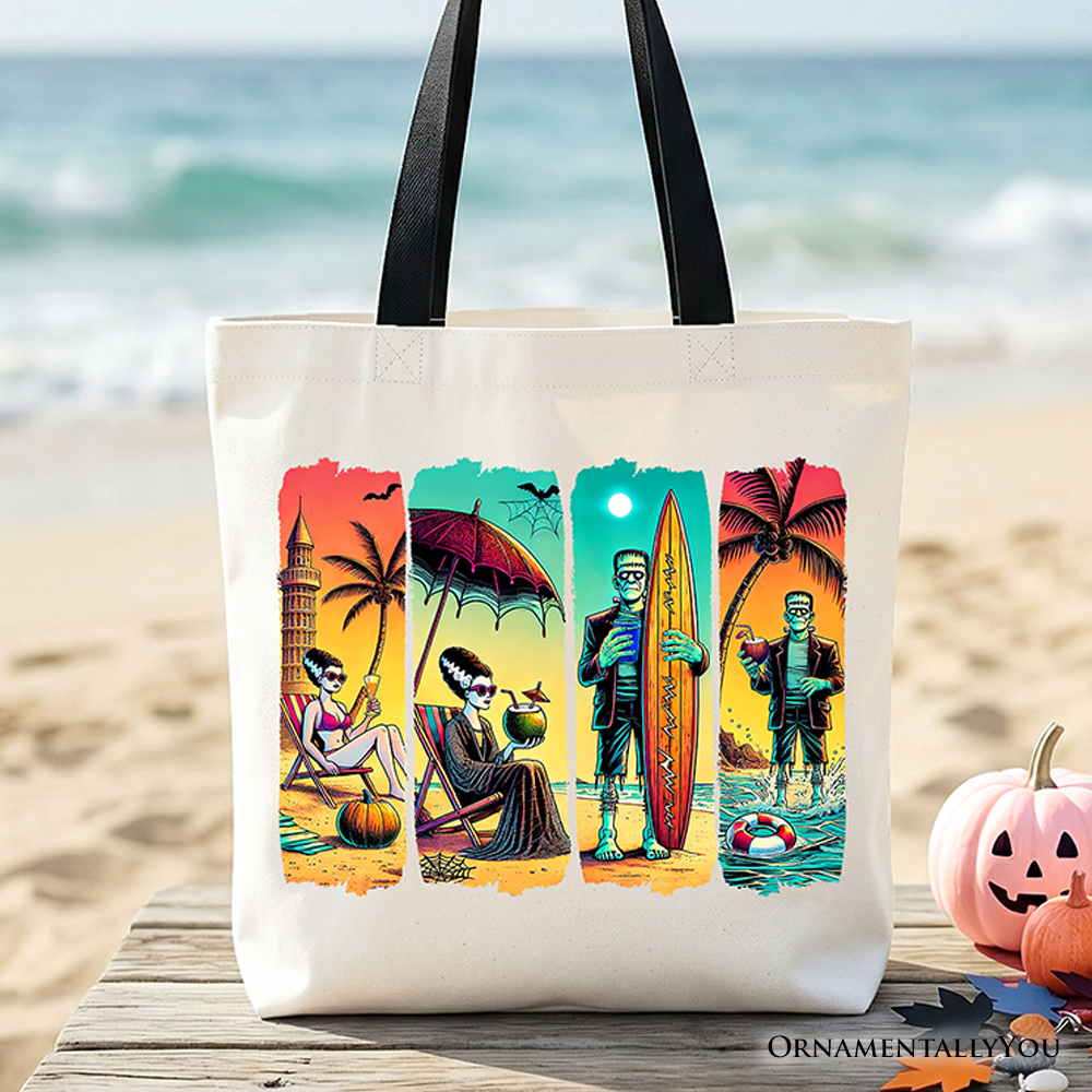 Frankenstein Beach Retro Neon Surf Tote Bag