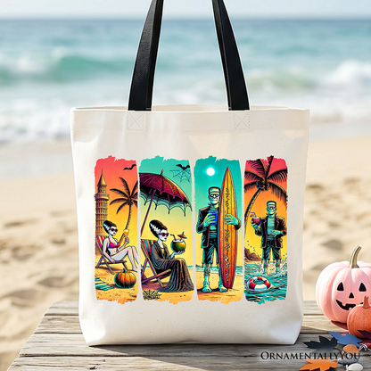 Frankenstein Beach Retro Neon Surf Tote Bag