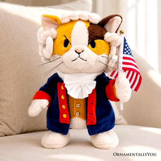 Funny George Washington Cat Plush And A Flag