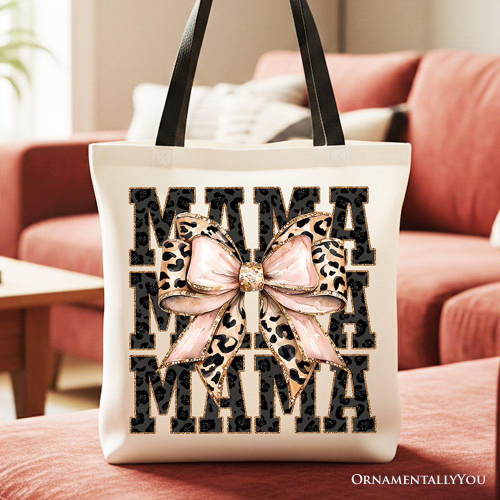 Glitter Leopard Mama Tote Bag and the Bow