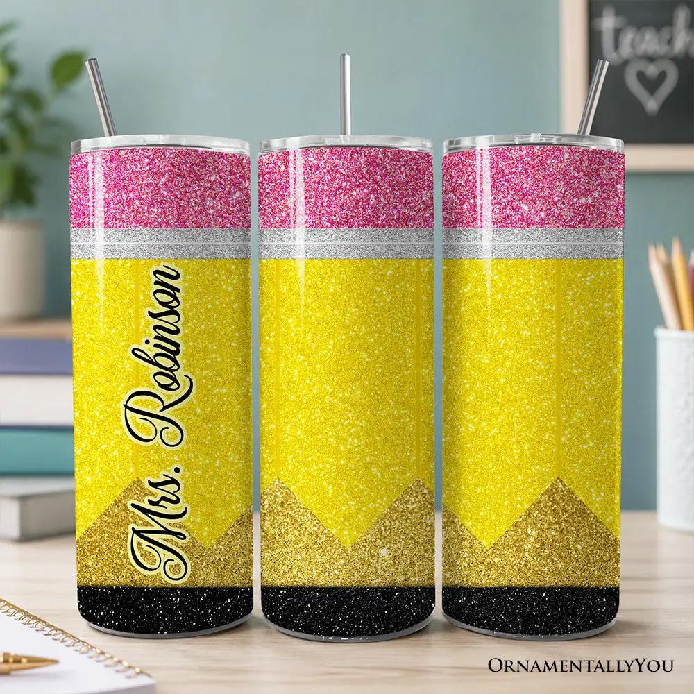 Tumbler 20oz Glitter Pencil Design 3-pack with lids and stainless straws by OrnamentallyYou on Tampa Home & Garden Store