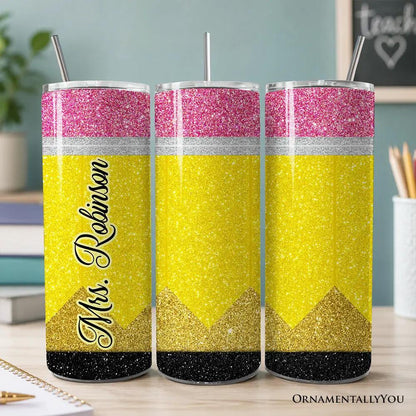 Tumbler 20oz Glitter Pencil Design 3-pack with lids and stainless straws by OrnamentallyYou on Tampa Home & Garden Store