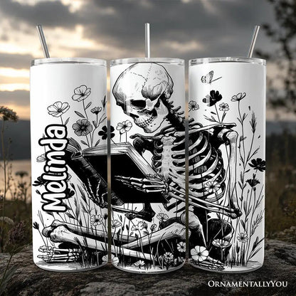 3-pack Gothic Reading Skeleton 20oz tumbler with lids, floral stainless straws OrnamentallyYou on Tampa Home & Garden Store