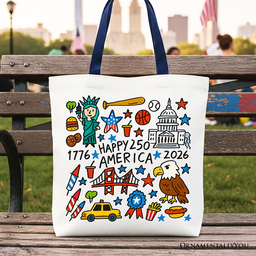 Happy 250th Doodle Canvas Tote Bag and a Gift