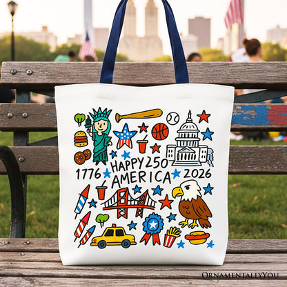 Happy 250th Doodle Canvas Tote Bag and a Gift