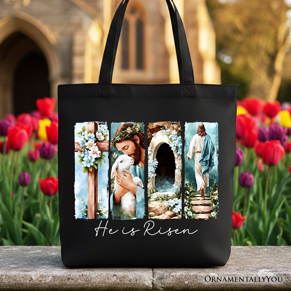 He Is Risen Christian Canvas Tote Bag and Easter