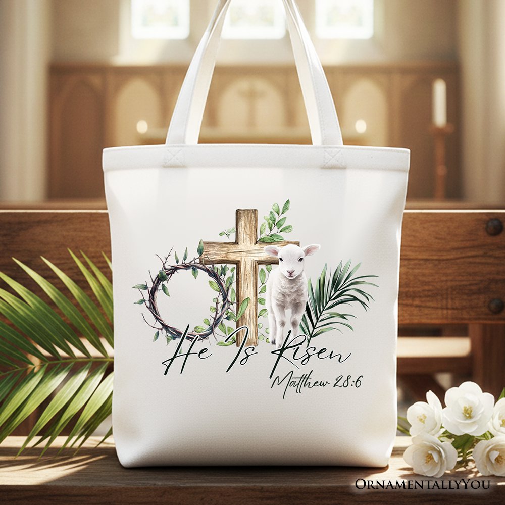 Christian Easter Lamb Tote Bag with Bible Verse