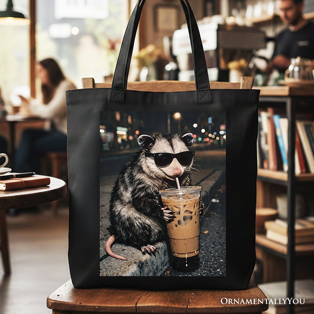 Iced Coffee and Opossum Meme Canvas Tote Bag