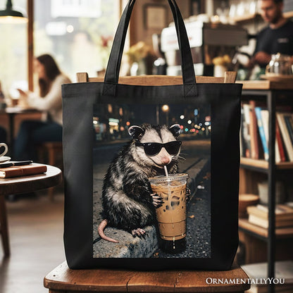 Iced Coffee and Opossum Meme Canvas Tote Bag