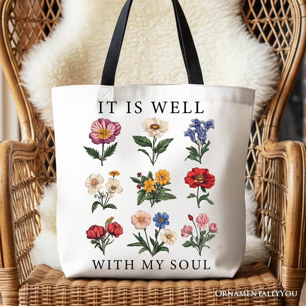 It Is Well With My Soul Floral Canvas Tote Bag