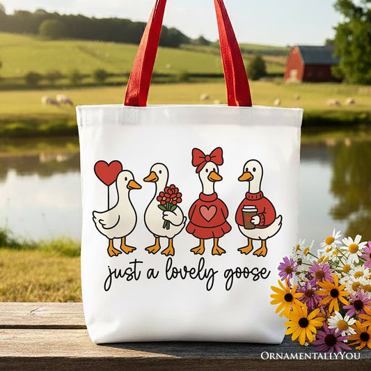 Soft Lovely Goose and Valentine Canvas Tote Bag