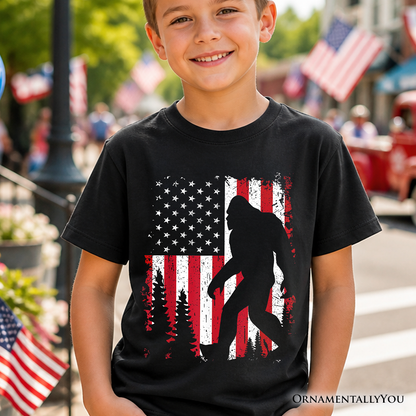 Youth Bigfoot and the American Flag Cotton Tee