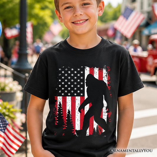 Youth Bigfoot and the American Flag Cotton Tee