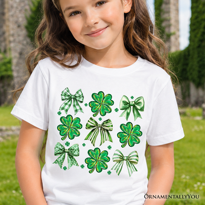 Green St Patricks Day Tee and Kids Clover Bow