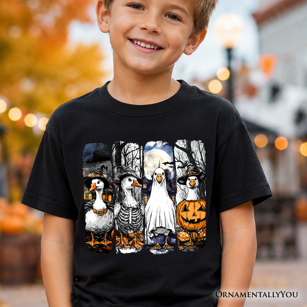 Youth Halloween Goose Print for Fall Cotton Tee