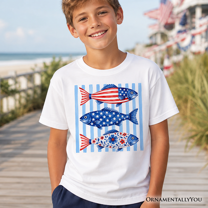 Kids Patriotic Fish and Beach Striped Tee