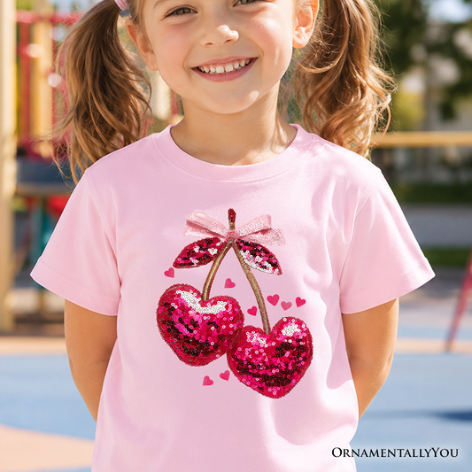 Kids Sequin Pink Cherry Heart Valentine Tee