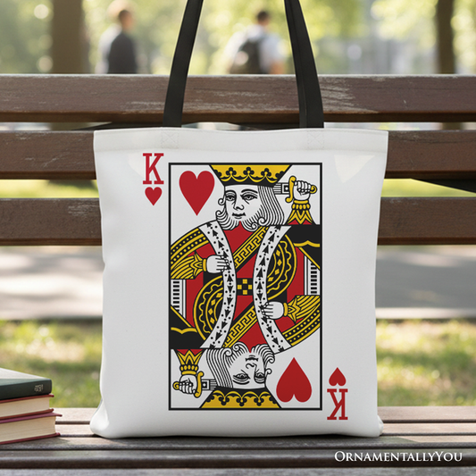 King of Hearts Card Canvas Tote Bag, Classic Retro Love Valentine Gift Bag
