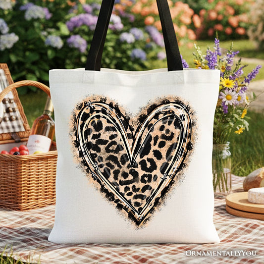 Leopard Heart Canvas Tote for Valentine Love