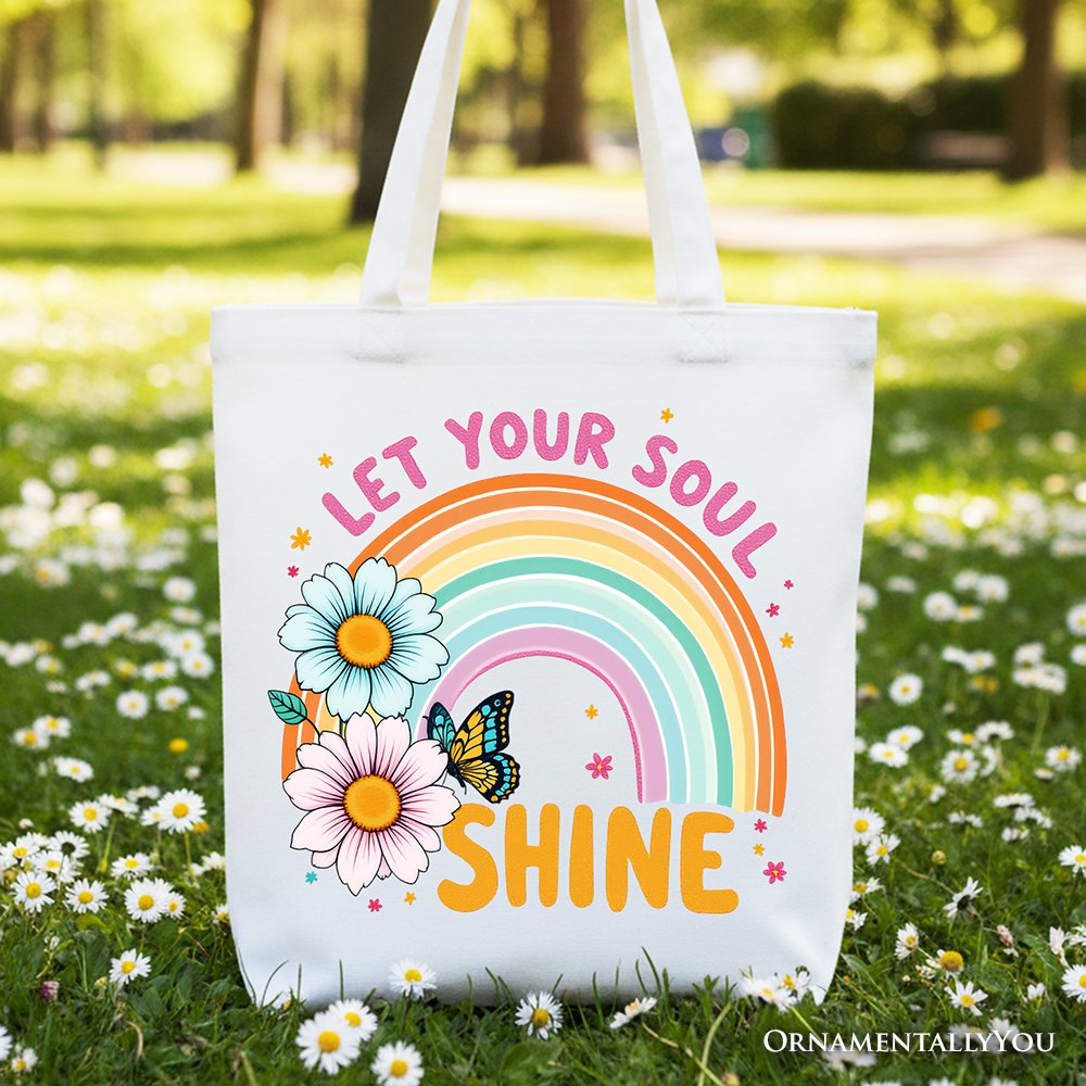 Rainbow Pastel Floral Canvas Tote Bag for Travel