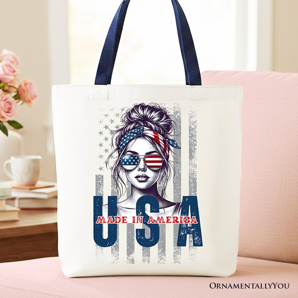 Made in America Messy Bun Patriotic Tote Bag