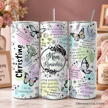 Tumbler 20oz Mom Reminders butterfly with lid and straw by OrnamentallyYou pastel design, 3-pack on Tampa Home & Garden Store