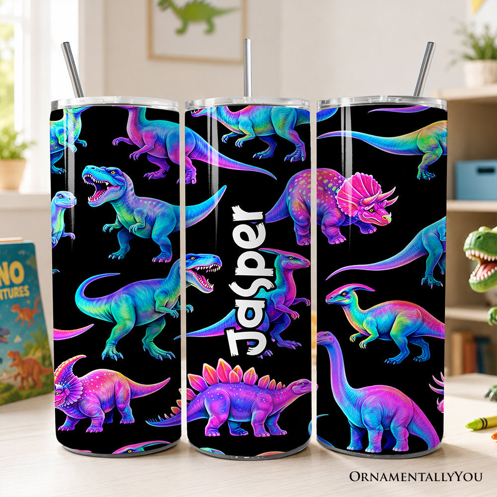Neon Dinosaur 20 Oz Tumbler With Straw and Lid