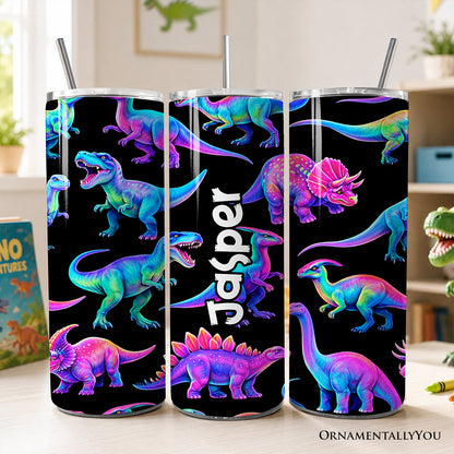 Neon Dinosaur 20 Oz Tumbler With Straw and Lid