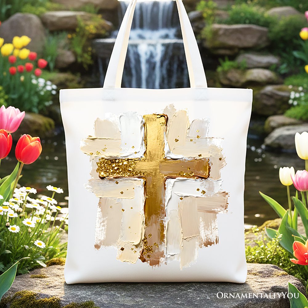 Oil Brushstroke Cross Canvas Tote Bag for Jesus
