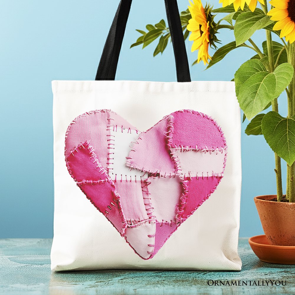 Pink Heart Patchwork Canvas Tote Bag and Gift