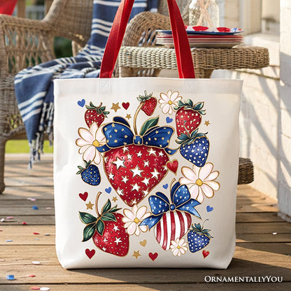 Patriotic Boho Strawberries and Canvas Tote Bag