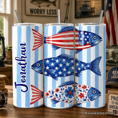 Patriotic fish stripe 20oz tumbler set of three with lids by OrnamentallyYou on Tampa Home & Garden Store