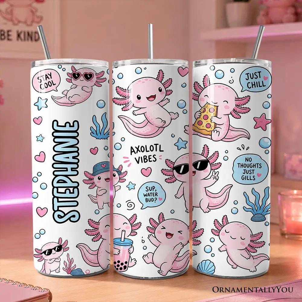 Pink axolotl vibe 20oz tumbler trio with lid and stainless straw, sea pattern by OrnamentallyYou on Tampa Home & Garden Store