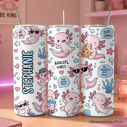 Pink axolotl vibe 20oz tumbler trio with lid and stainless straw, sea pattern by OrnamentallyYou on Tampa Home & Garden Store