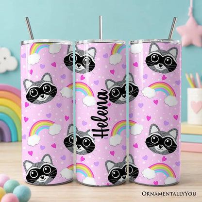 3× 20oz pink rainbow raccoon pattern tumblers with lids and stainless straw by OrnamentallyYou on Tampa Home & Garden Store